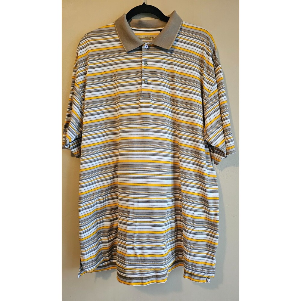 Ben Hogan Mens XL Golf Shirt orange Striped Short Sleeve